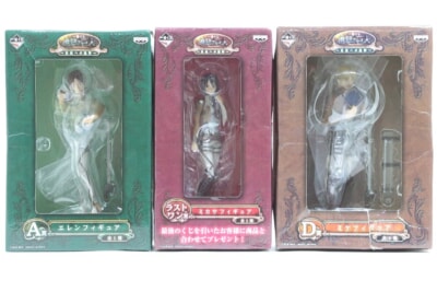 【未開封】 進撃の巨人 ～自由への進撃～  一番くじ 3点まとめセット ミカサ/エレン/ミケ バンプレスト A賞/D賞/ラストワン賞の買取り品の画像